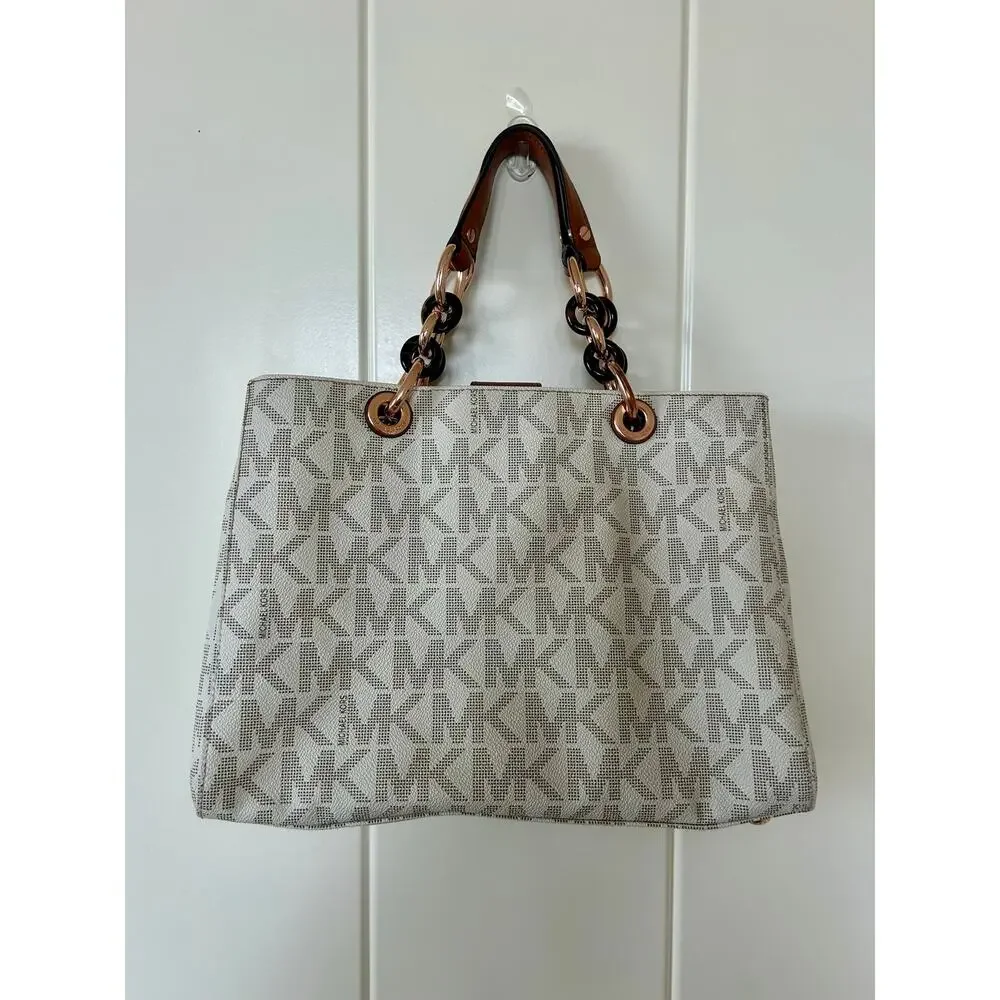Michael Kors Cynthia MK Signature Monogram Satchel Handbag
